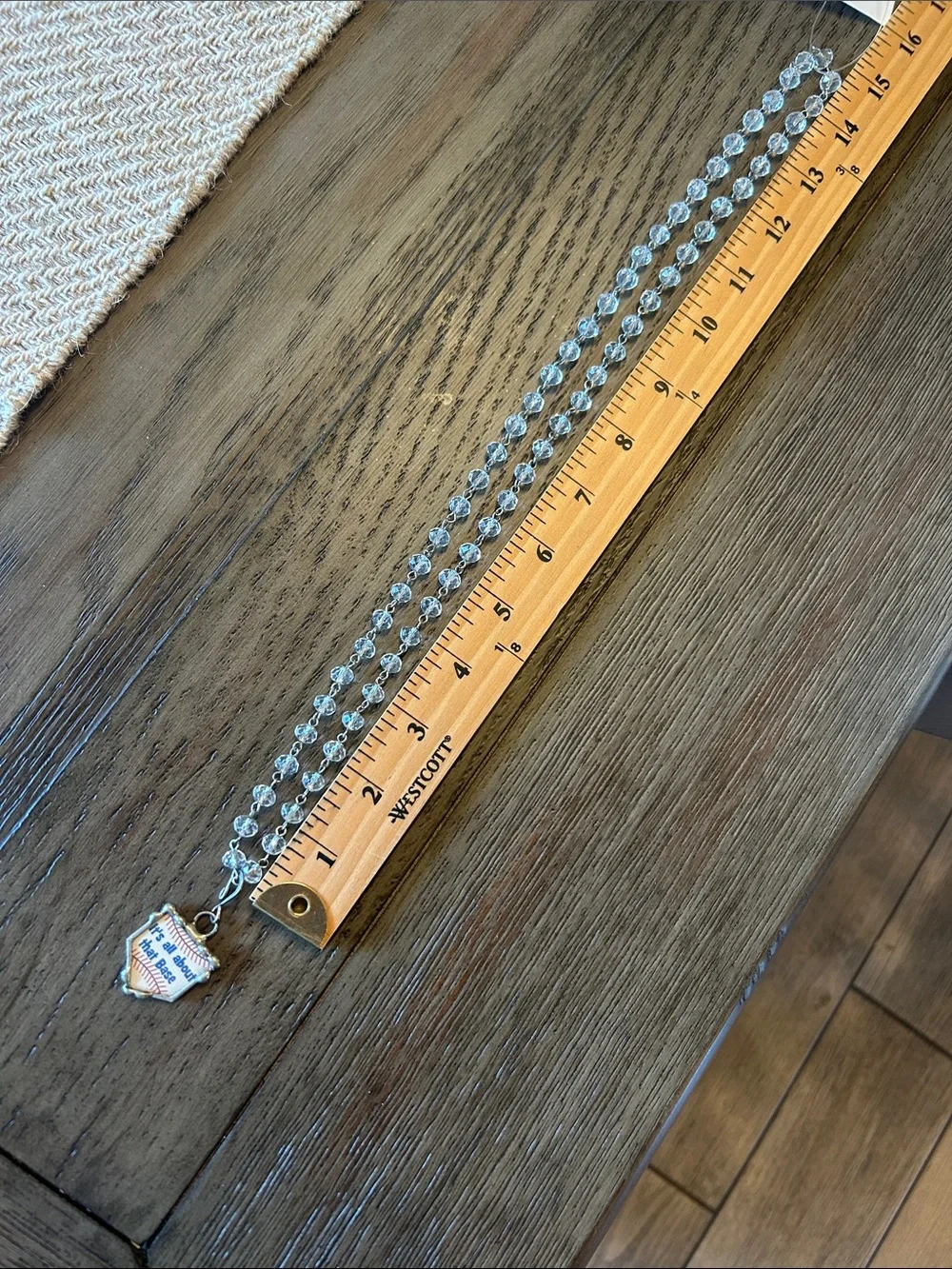 Crystal Bead Necklace w/Baseball Charm- It's All About That Base Approx. 30”